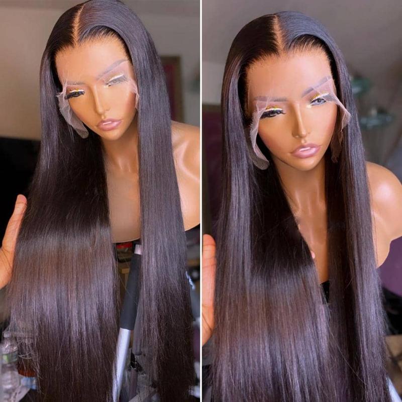 #1 Jet-Black-Colored-Wig-Straight-Human-Hair-Transparent-Lace-Front-Wig 13X4/13X6/360/4X4 Lace Wig