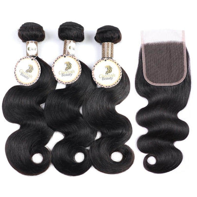 10A Body Wave 3 Bundles With 4x4 Lace Closure 100% Human Hair Extension