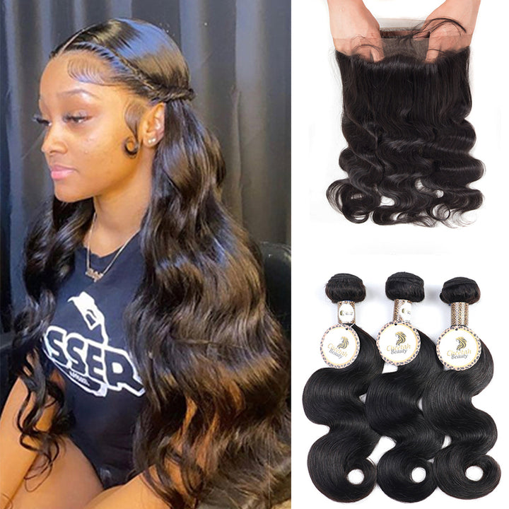 10A Body Wave 3 Bundles With 360 Lace Frontal 100% Virgin Human Hair