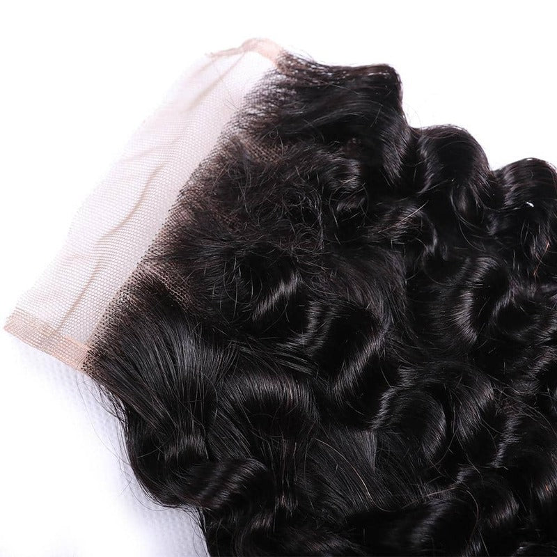 10A Curly 3 Bundles with 4x4 Lace Closure 100% Human Hair Extensions