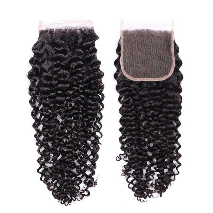 10A Curly 3 Bundles with 4x4 Lace Closure 100% Human Hair Extensions