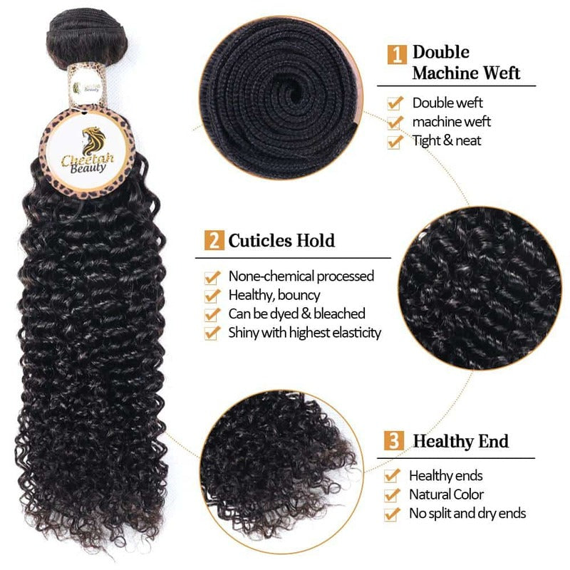 10A Curly 3 Bundles with 4x4 Lace Closure 100% Human Hair Extensions