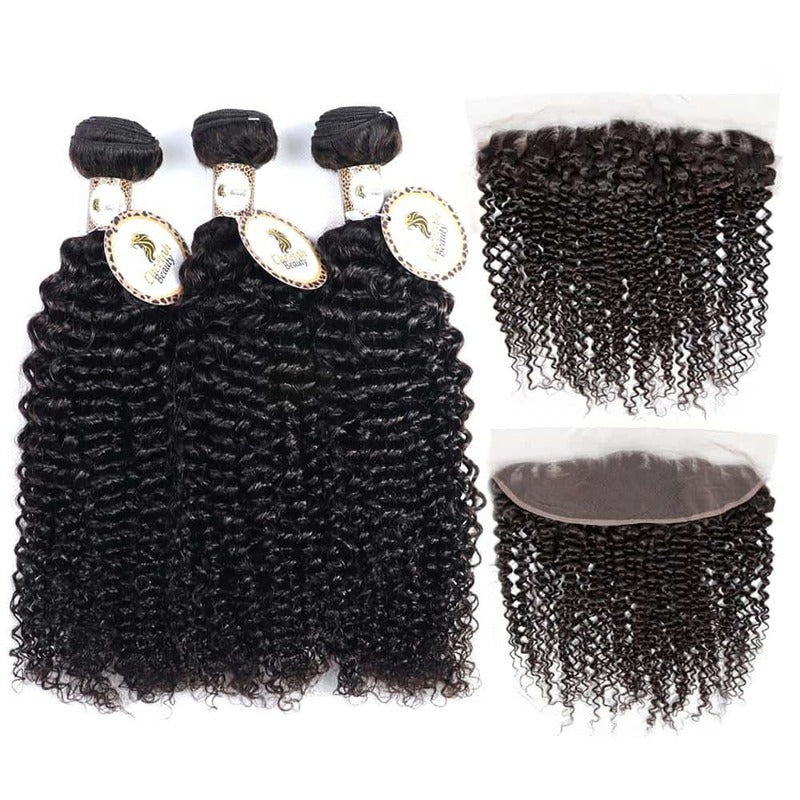 10A Curly Wave Bundles With 13x4 Lace Frontal Virgin Human Hair Extensions