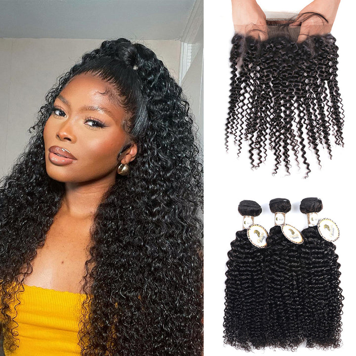 10A Curly Wave Bundles With 360 Lace Frontal 100% Virgin Human Hair