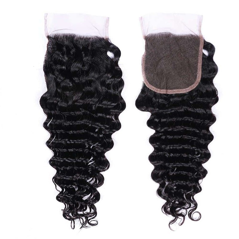 10A Deep Wave 3 Bundles with 4x4 Lace Closure Virgin Human Hair Extension