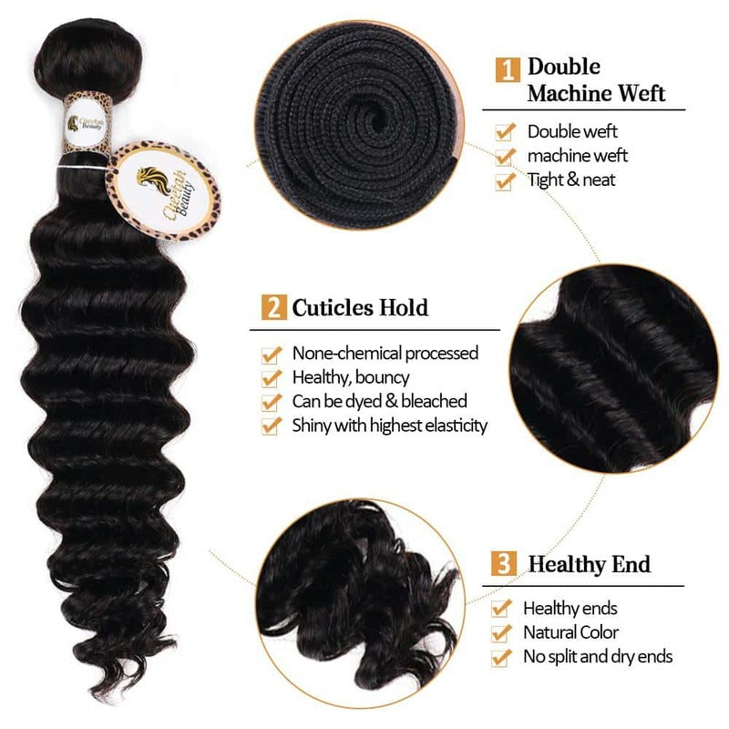 10A Deep Wave Bundles With 5x5 Lace Closure 100% Human Hair Extension