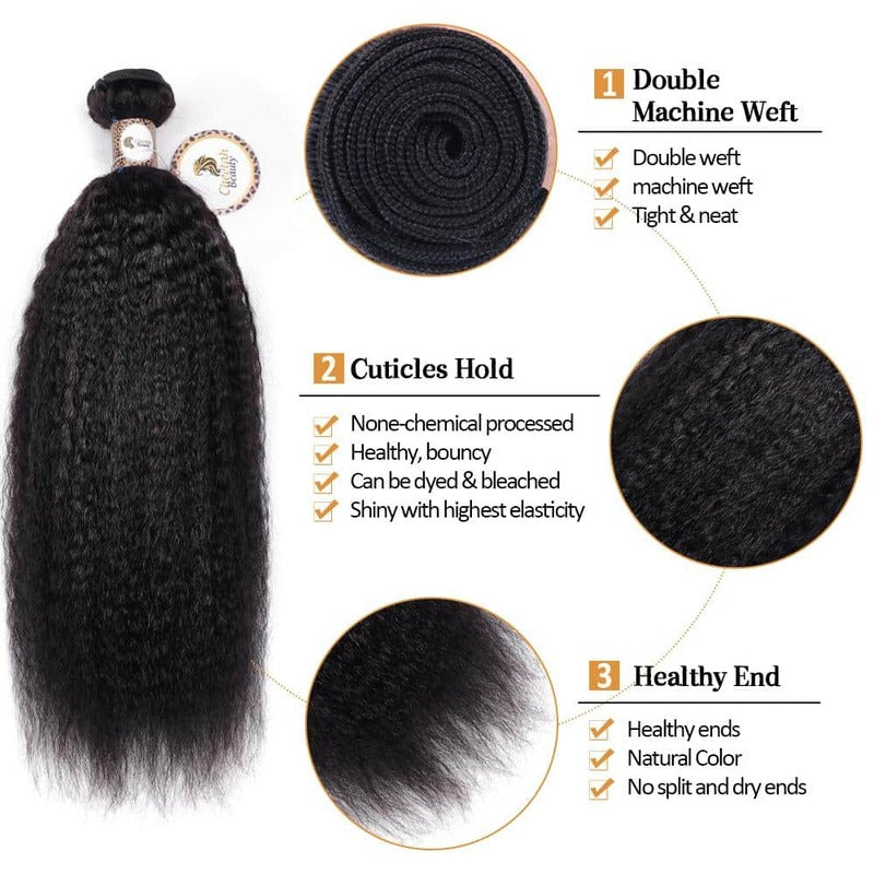 10A Kinky Straight 3 Bundles 100% Cuticle Aligned Virgin Human Hair