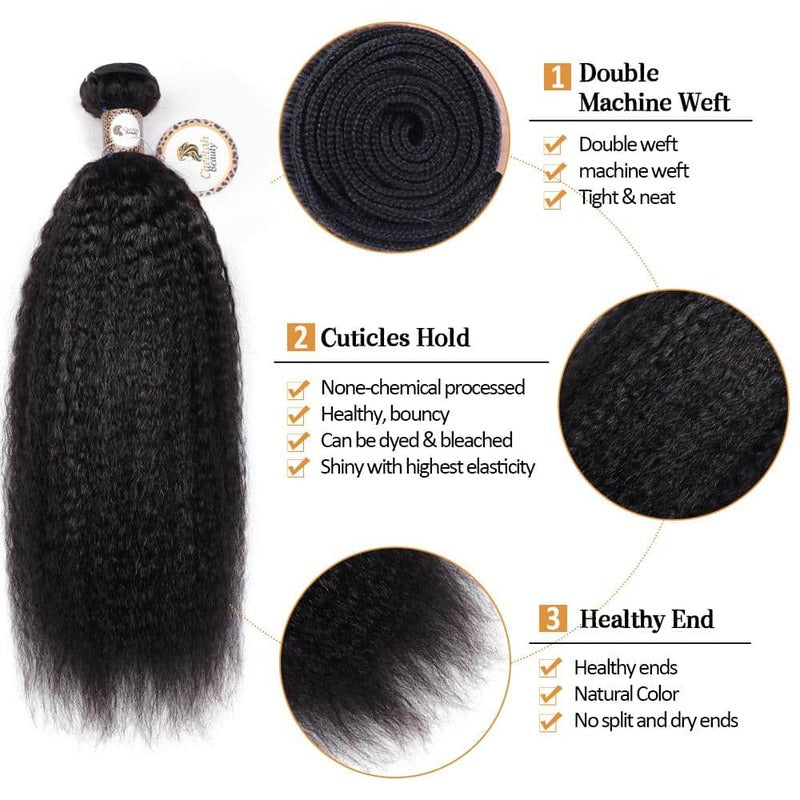 10A Kinky Straight 4 Bundles Cuticle Aligned Human Hair Extensions