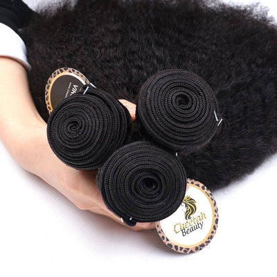 10A Human Hair Extensions Kinky Straight Bundles With 13x4 Lace Frontal
