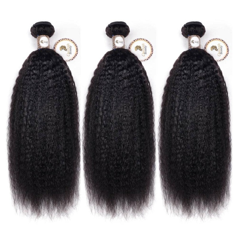 Kinky Straight Bundles with 4x4 Lace Closure 10A Human Hair Extension