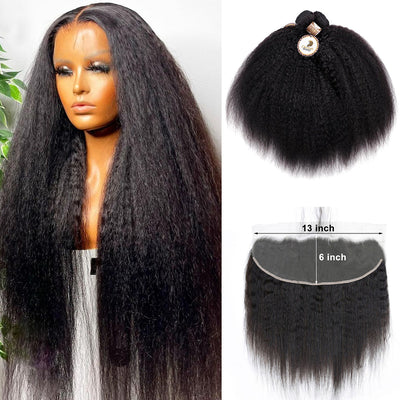 10A Kinky Straight Bundles With 13x6 Lace Frontal 100% Human Hair