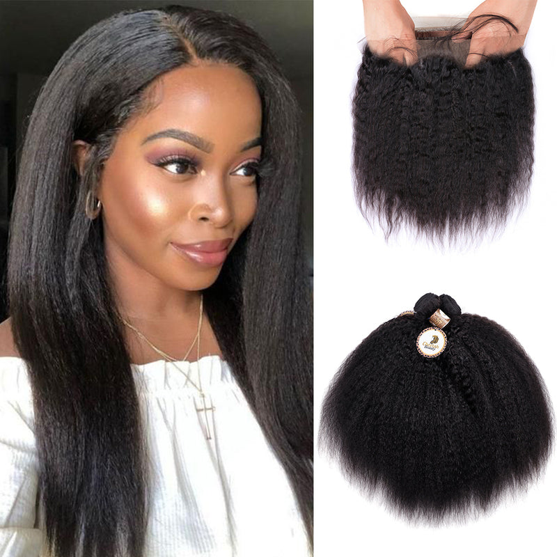 Kinky Straight Bundles With 360 Lace Frontal 10A Human Hair Extension