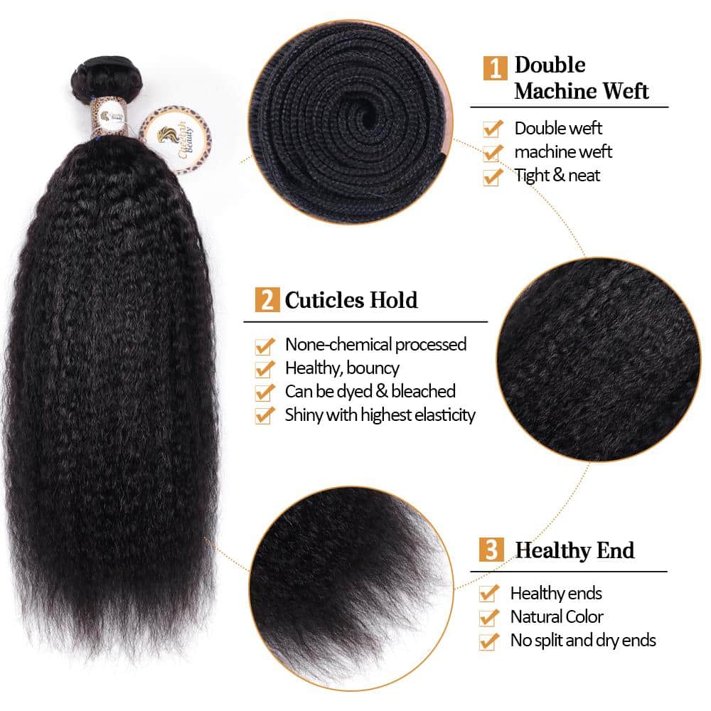 10A Kinky Straight 4pcs Bundles with 13x4 Lace Frontal CheetahBeauty 100% Brazilain Virgin Human Hair 