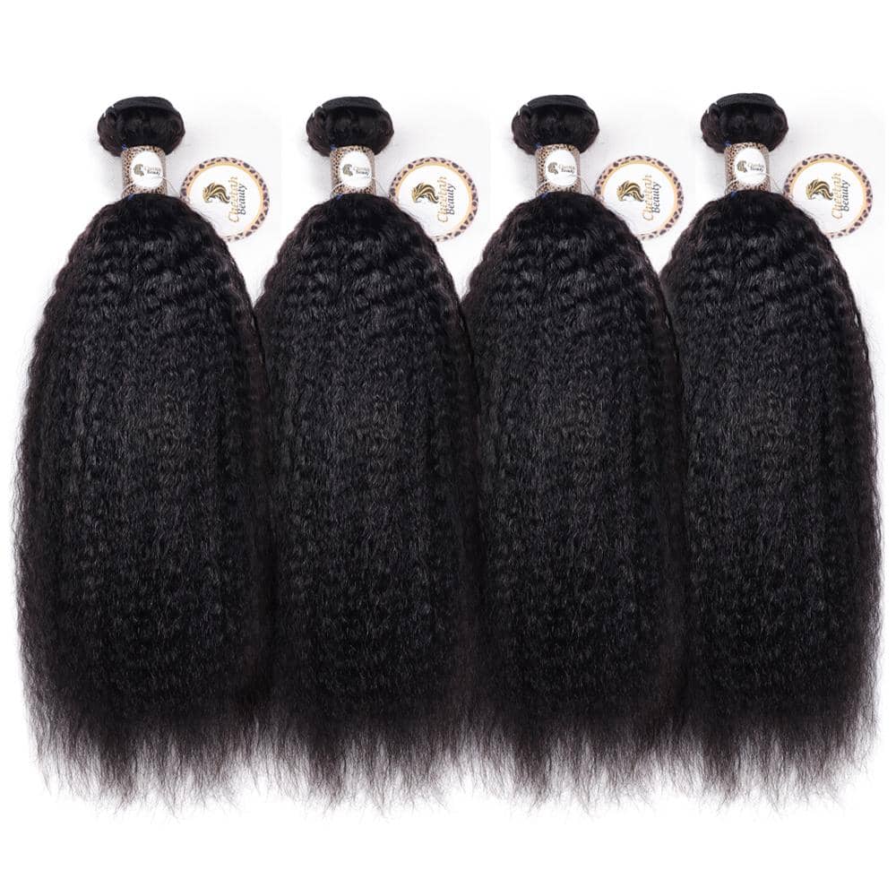 10A Kinky Straight 4pcs Bundles with 13x4 Lace Frontal CheetahBeauty 100% Brazilain Virgin Human Hair 