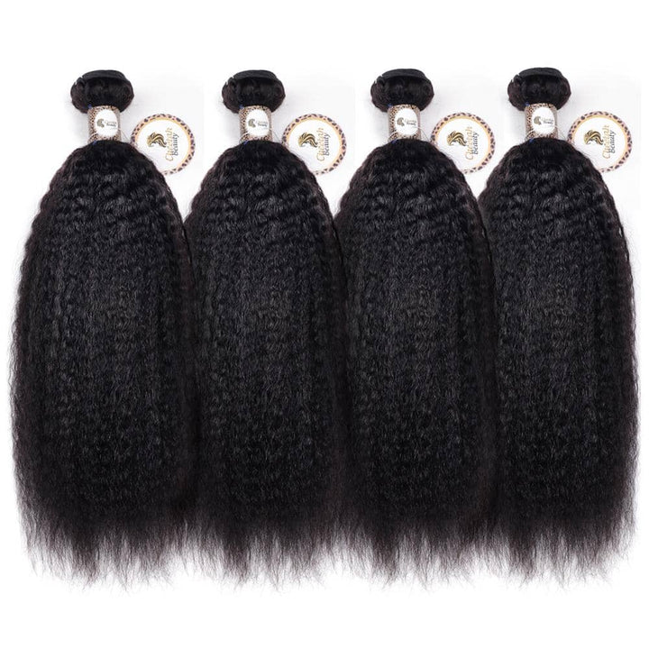 10A Kinky Straight 4pcs Bundles with 13x4 Lace Frontal CheetahBeauty 100% Brazilain Virgin Human Hair 