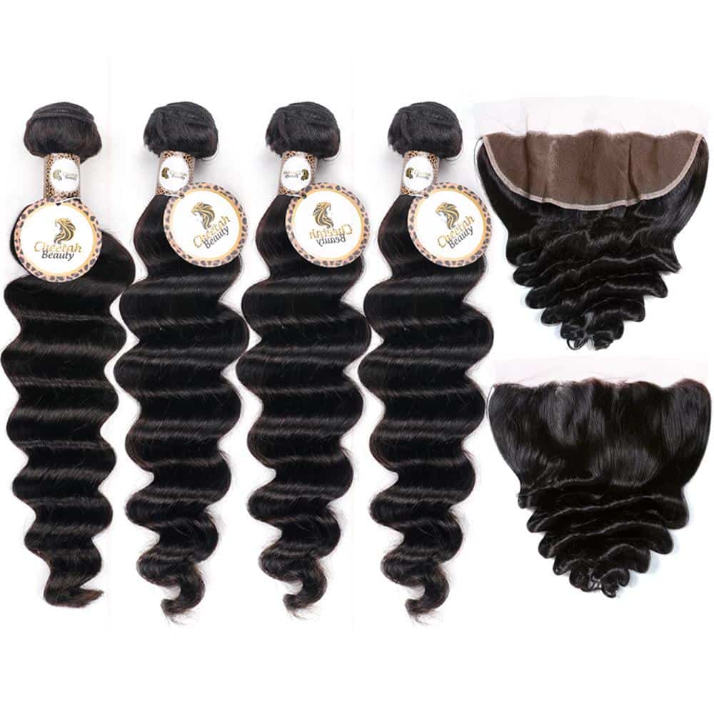 10A Loose Deep 4pcs Bundles with 13x4 Lace Frontal CheetahBeauty 100% Brazilian Virgin Human Hair 