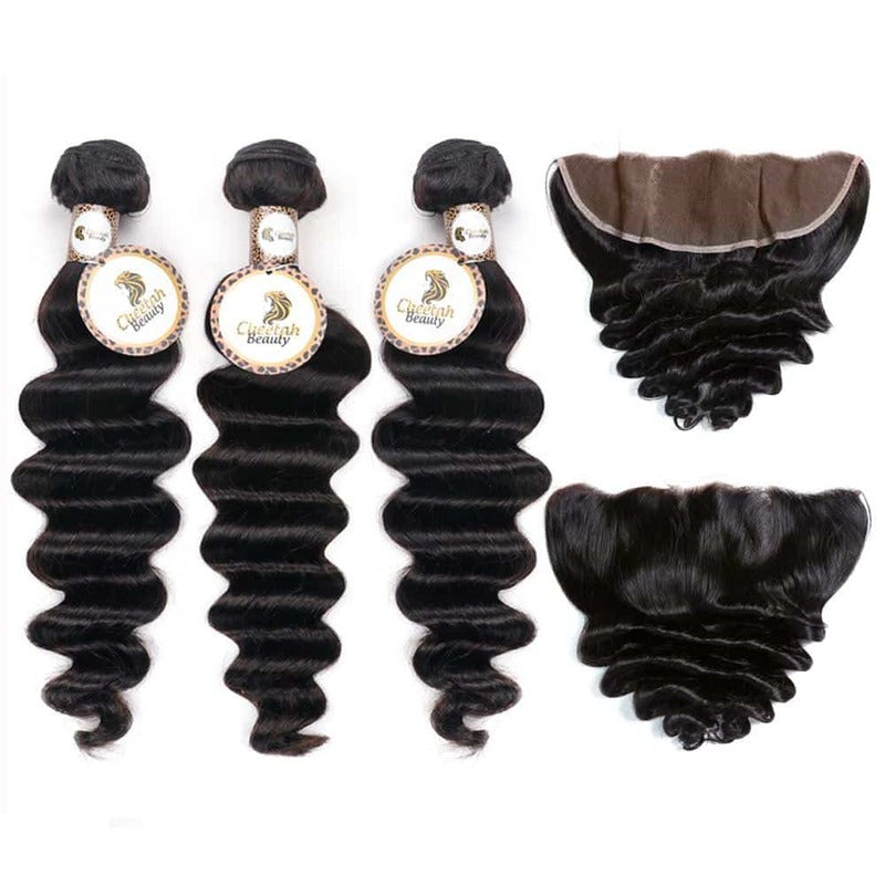 Loose Deep Bundles With 13x4 Lace Frontal 10A Human Hair Extension