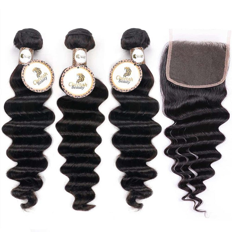 Loose Deep Bundles with 4x4 Lace Closure 10A Virgin Human Hair Extension