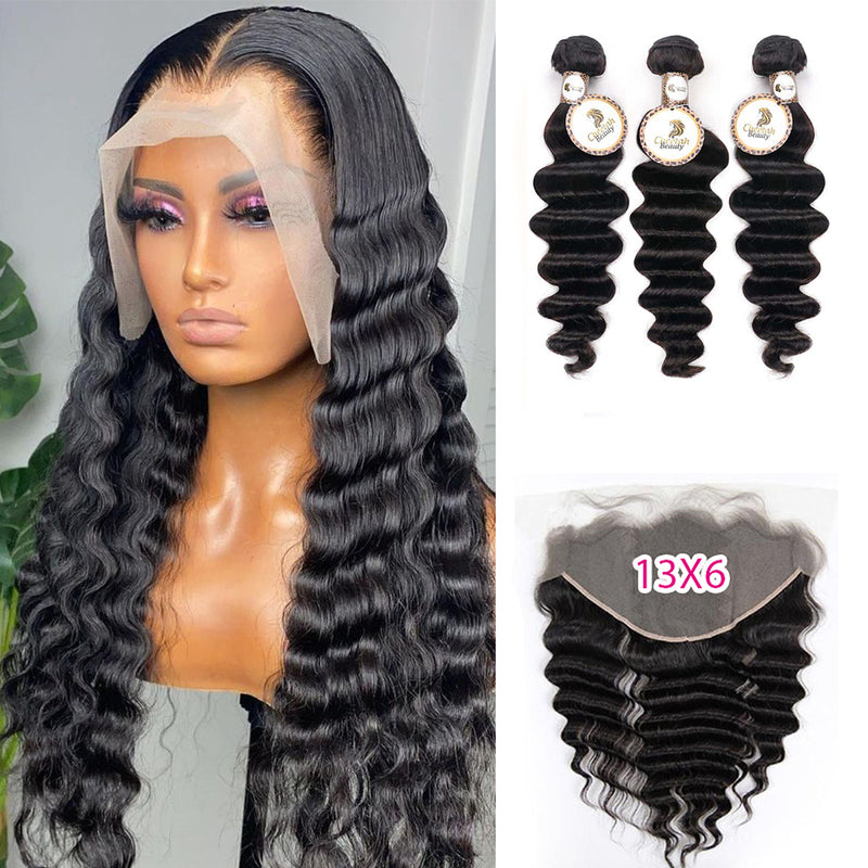 Loose Deep Bundles With 13x6 Lace Frontal 10A Virgin Human Hair Extension