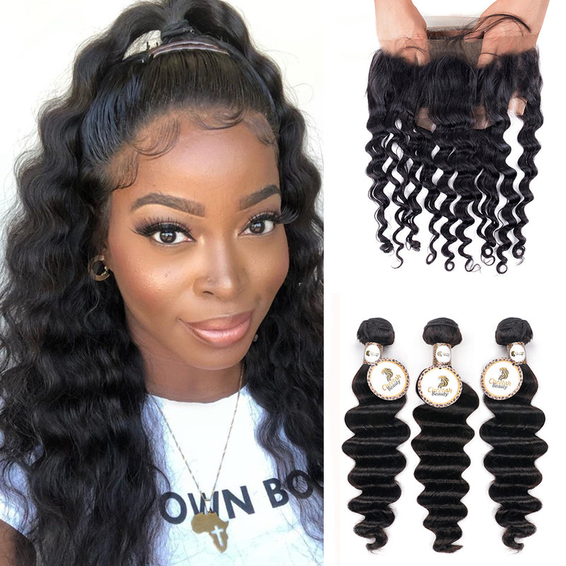 Loose Deep Bundles With 360 Lace Frontal 10A Virgin Human Hair Extension