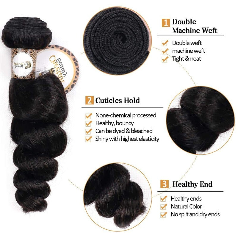 10A Loose Wave 3 Bundles 100% Cuticle Aligned Virgin Human Hair Extensions