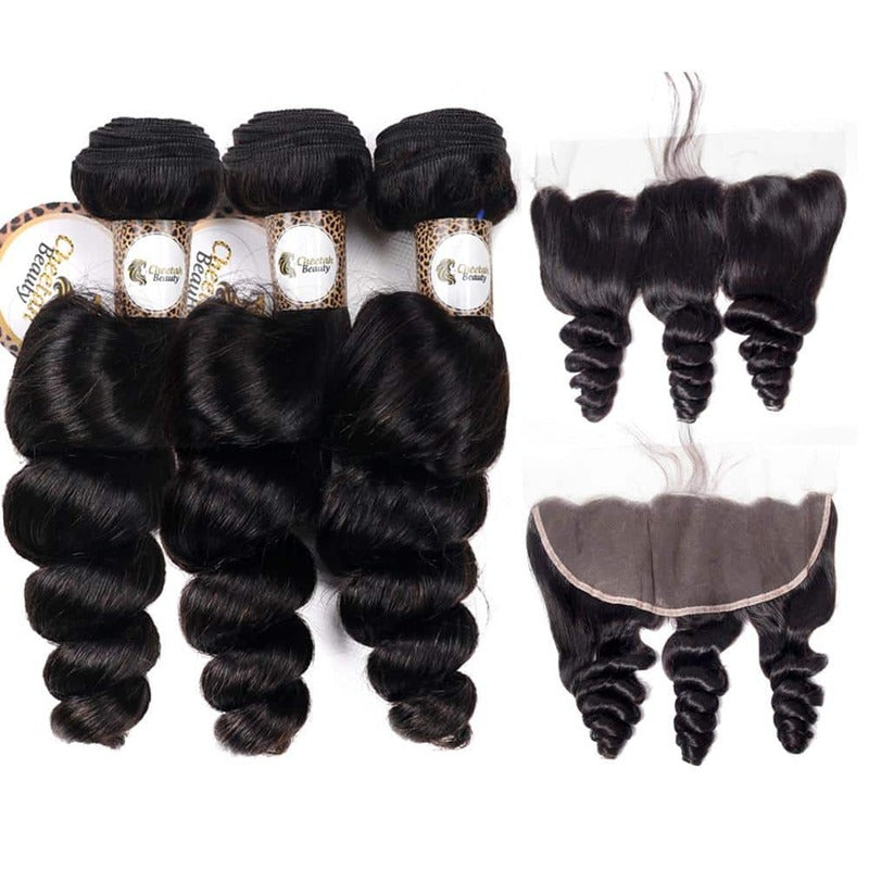 Loose Wave Bundles With 13x4 Lace Frontal 10A Virgin Human Hair Extension