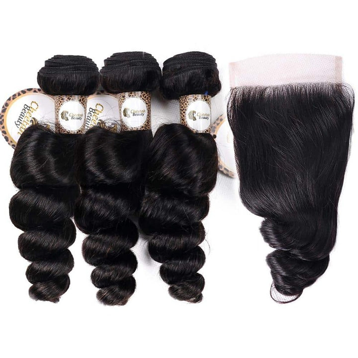 Loose Wave Bundles with 4x4 Lace Closure 10A Virgin Human Hair Extension