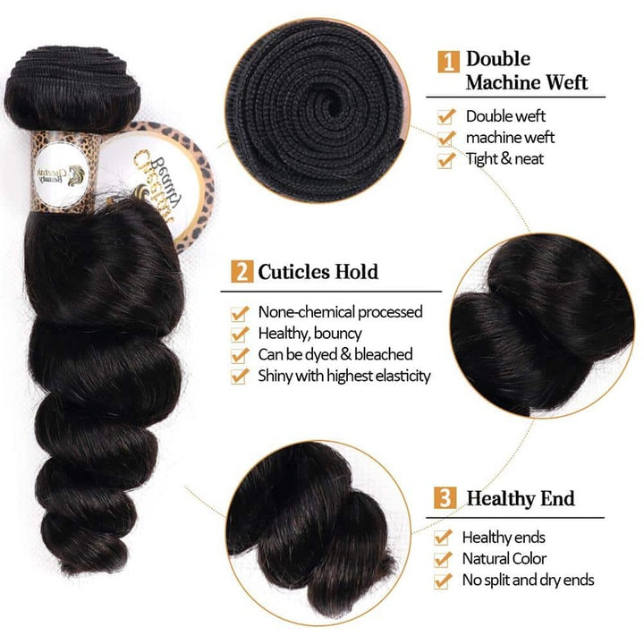 Loose Wave Bundles with 4x4 Lace Closure 10A Virgin Human Hair Extension