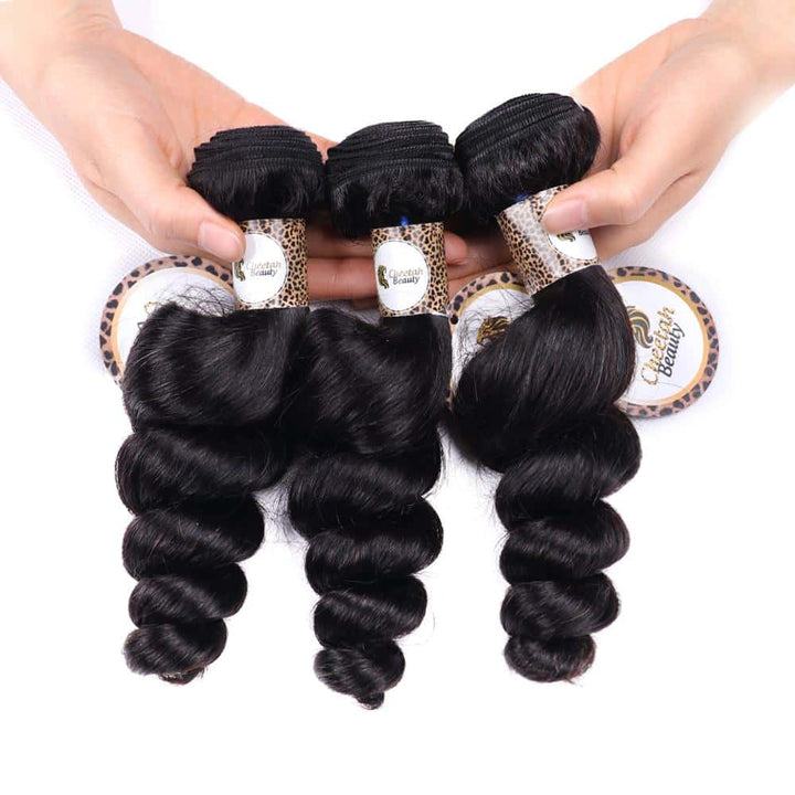 10A Loose Wave 4pcs Bundles with 13x4 Lace Frontal CheetahBeauty 100% Virgin Human Hair 