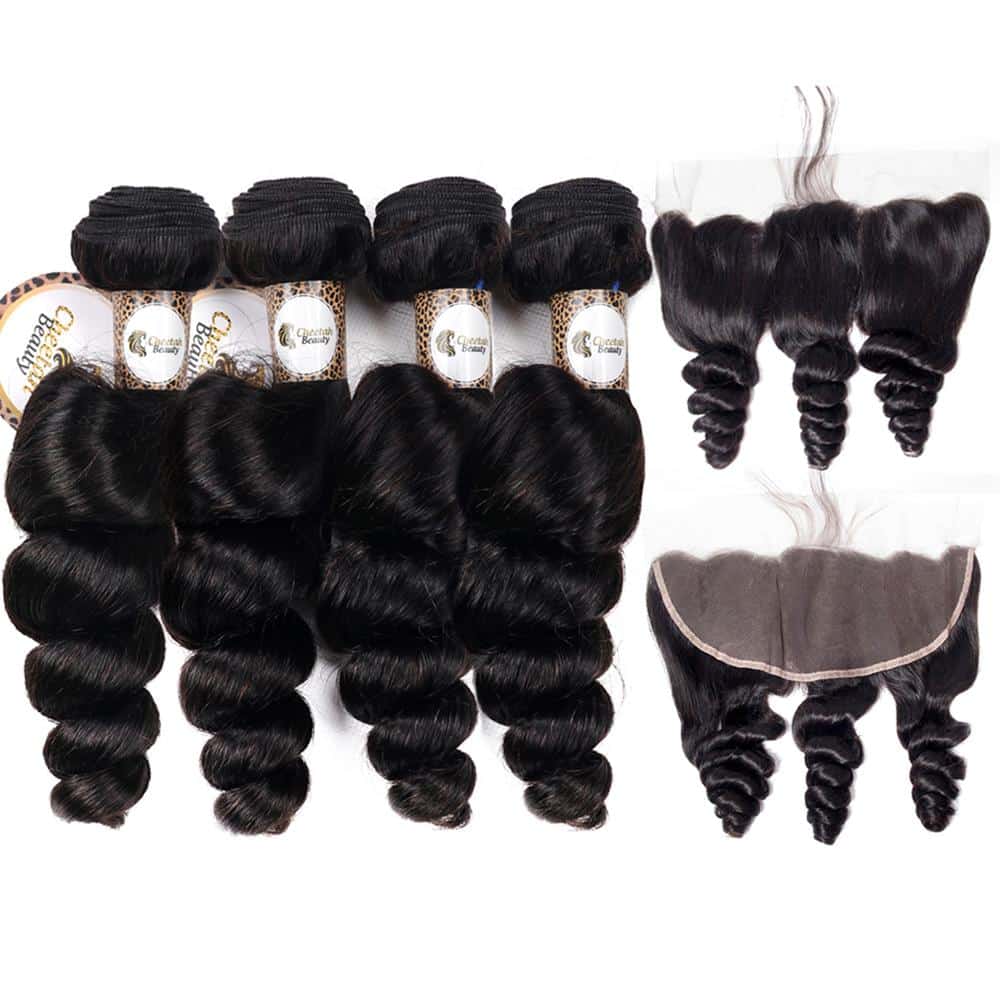 10A Loose Wave 4pcs Bundles with 13x4 Lace Frontal CheetahBeauty 100% Virgin Human Hair 