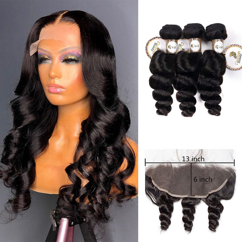 Loose Wave Bundles With 13x6 Lace Frontal 10A Virgin Human Hair Extension