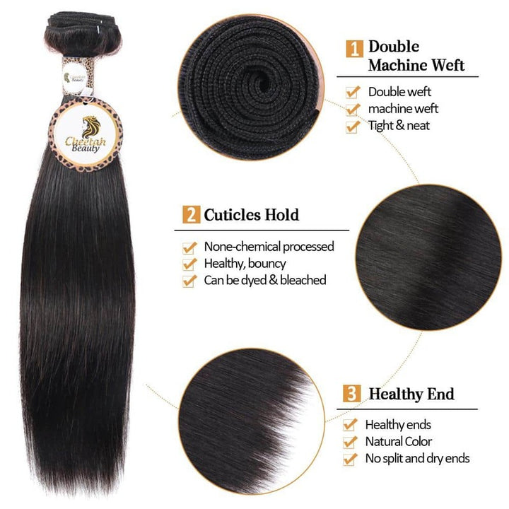 Straight 3 Bundles CheetahBeauty 10A Cuticle Aligned Virgin Human Hair