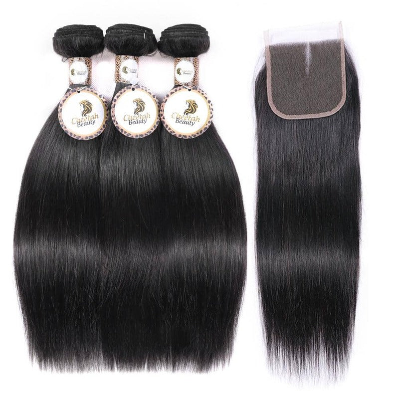 Straight Bundles with 4x4 Lace Closure 100% 10A Human Hair Extension