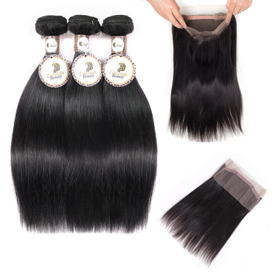 Straight Bundles With 360 Lace Frontal 100% 10A Human Hair Extension