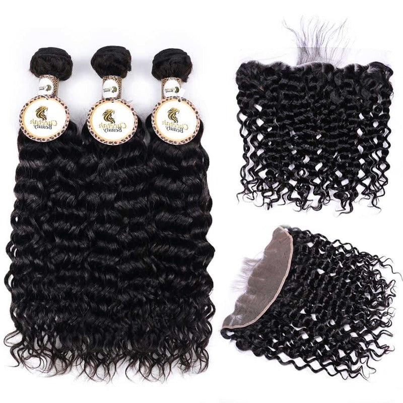 Water Wave Bundles With 13x4 Lace Frontal 10A Virgin Human Hair Extension