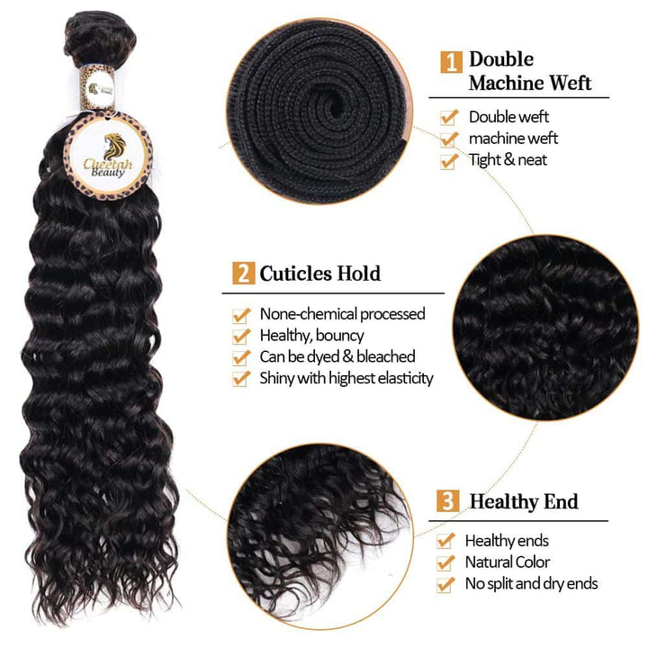 10A Water Wave 4pcs Bundles With 13x4 Lace Frontal CheetahBeauty 100% Brazilian Virgin Human Hair 