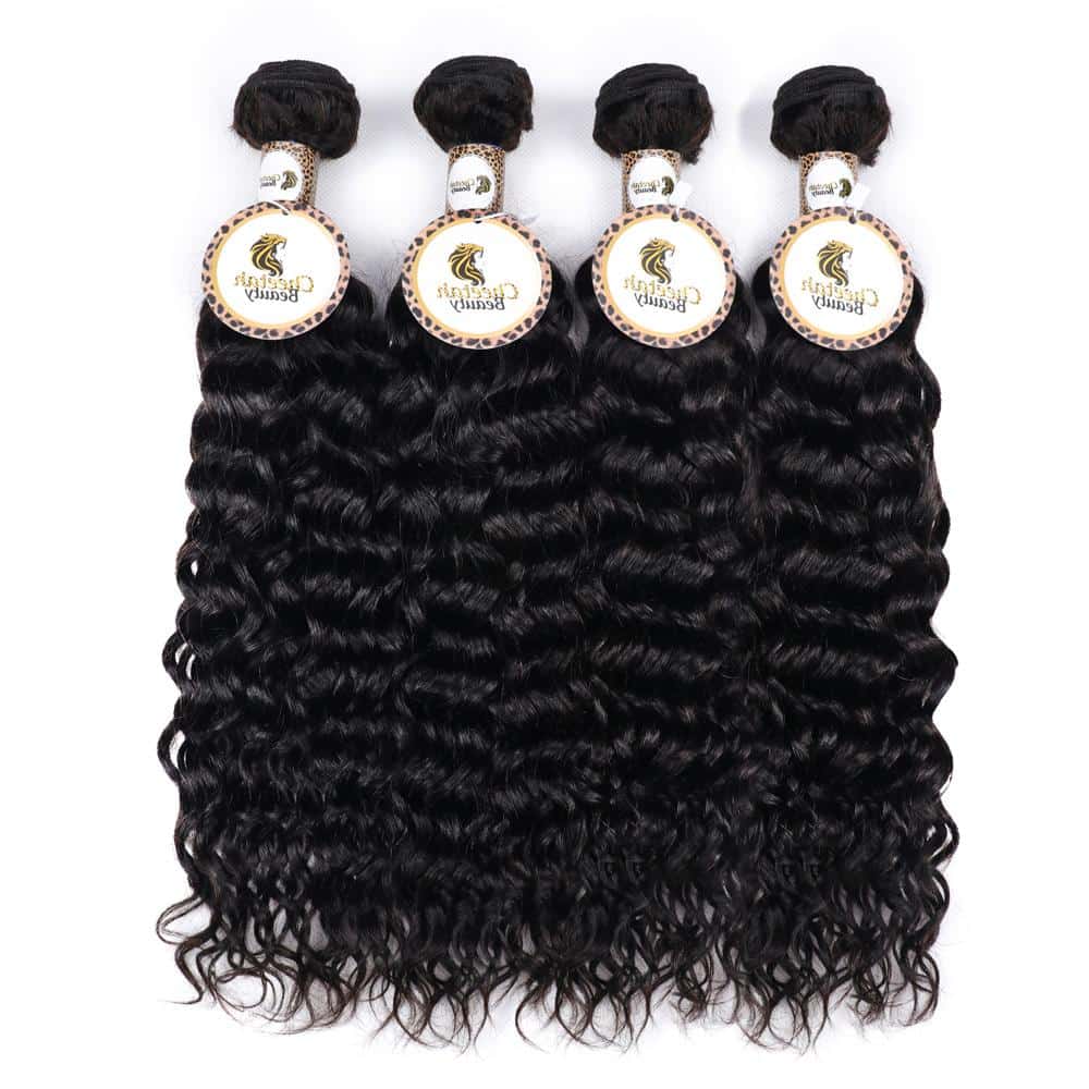 10A Water Wave 4pcs Bundles With 13x4 Lace Frontal CheetahBeauty 100% Brazilian Virgin Human Hair 