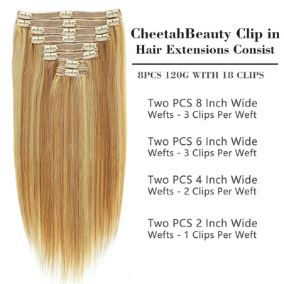 LIGHT BROWN WITH BLEACH BLONDE #12/613 BLONDE CLASSIC CLIP-INS 8 Pcs with 18 Clips (120G)