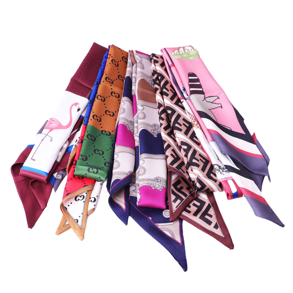 Women Small Satin Silk Scarf Print Tie Scarves