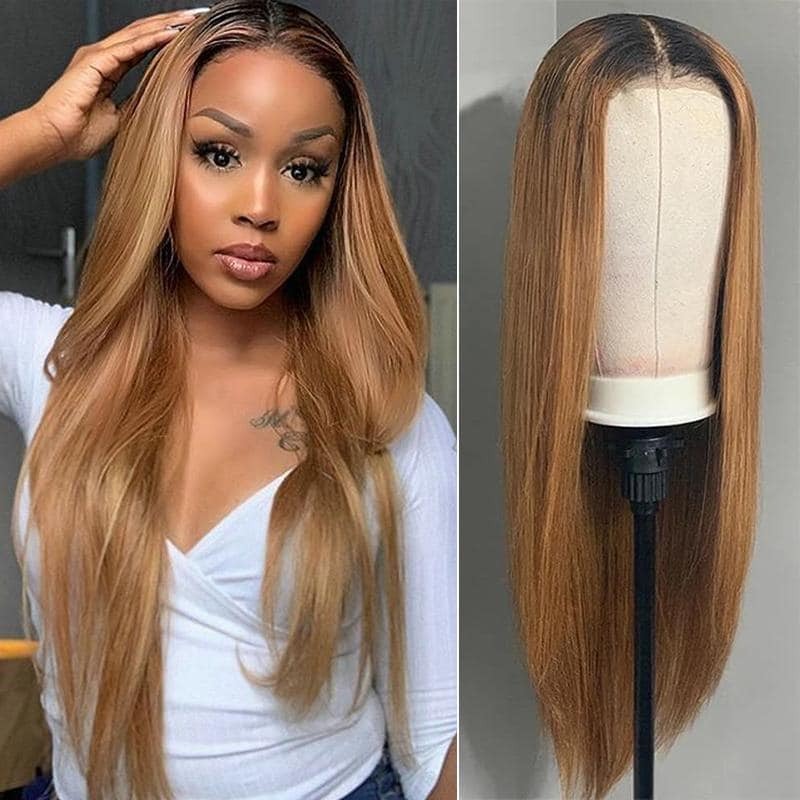 T1B/27 Ombre Straight HD Transparent Lace Wig 100% Virgin Human Hair