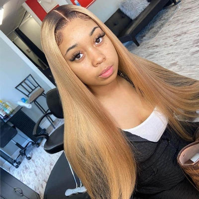 T1B/27 Ombre Straight HD Transparent Lace Wig 100% Virgin Human Hair