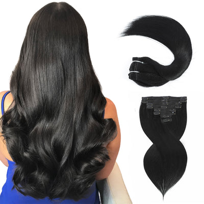 NATURAL BLACK #1 CLASSIC CLIP-INS 8 Pcs with 18 Clips (120G)