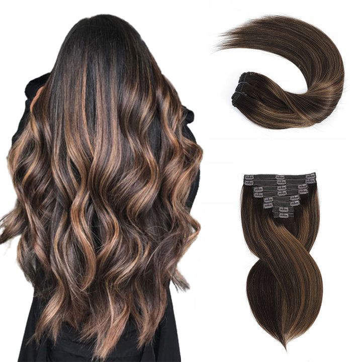 TUME#CHESTNUT BROWN HIGHLIGHTS #2/6/2 CLASSIC CLIP-INS 8 Pcs with 18 Clips (120G)