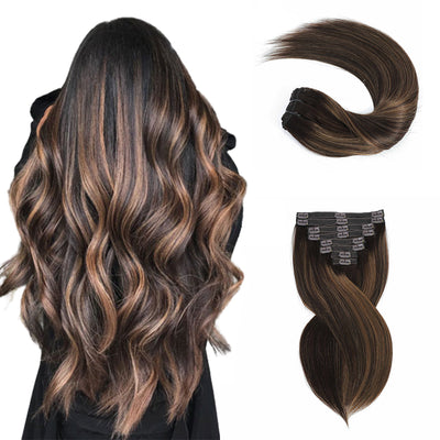 #CHESTNUT BROWN HIGHLIGHTS #2/6/2 CLASSIC CLIP-INS 8 Pcs with 18 Clips (120G)