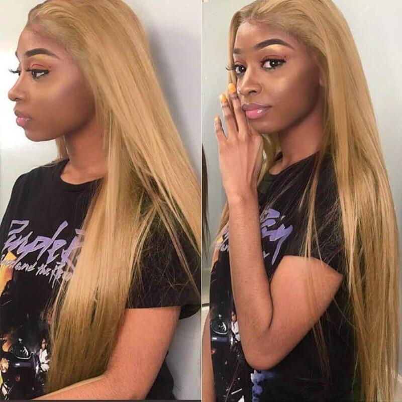 #27 Honey Blonde Straight Pre-pluckd Transparent Lace Human Hair Wig