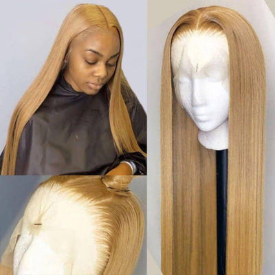 #27 Honey Blonde Straight Pre-pluckd Transparent Lace Human Hair Wig