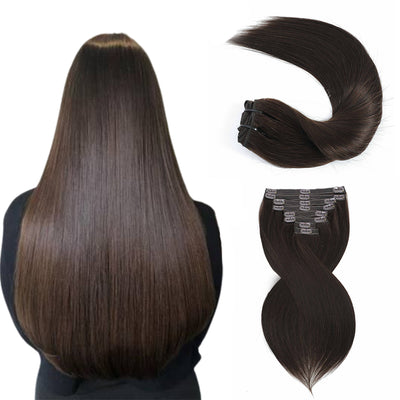 DARK BROWN #2 CLASSIC CLIP-INS 8 Pcs with 18 Clips (120G)