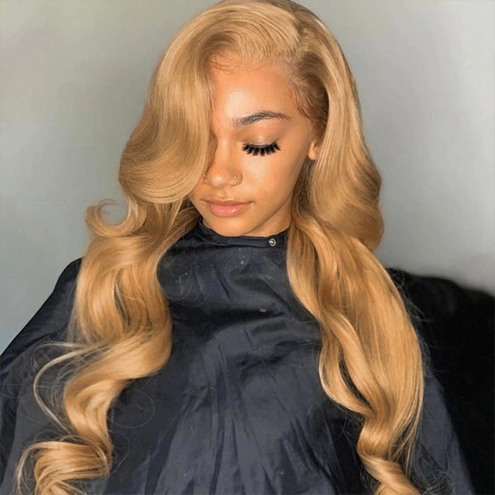 #27 Honey Blonde Straight Pre-pluckd HD Transparent Lace Human Wig With Baby Hair