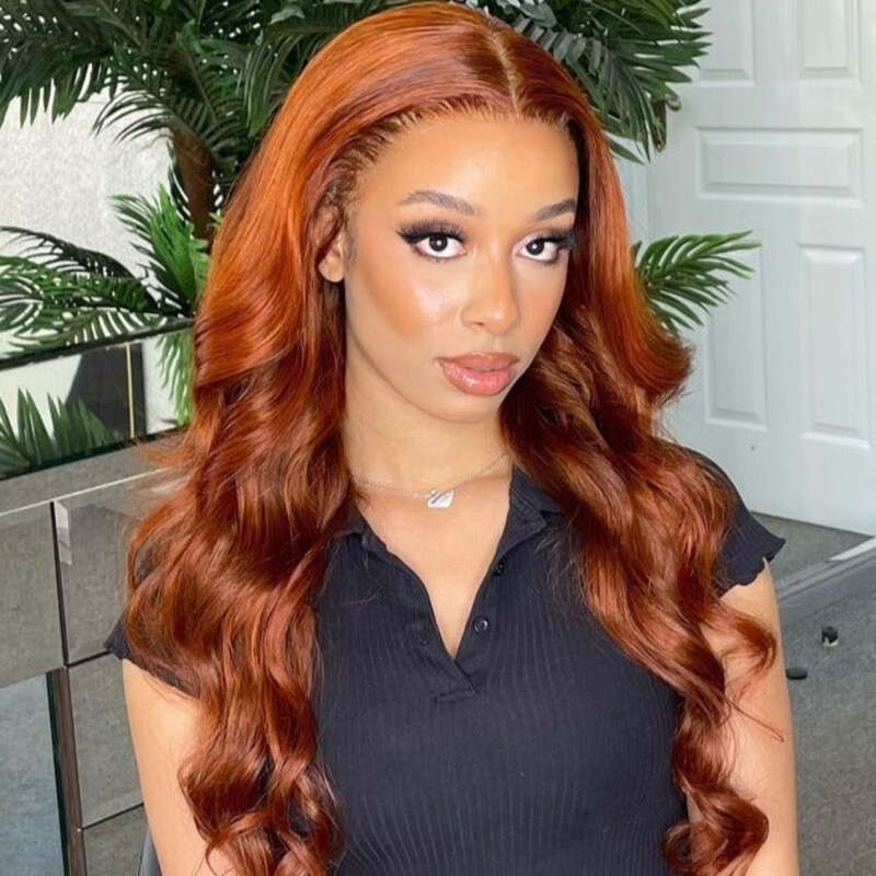 Orange Ginger #350 Colored Body Wave Wig Transparent Lace Wig Human Hair