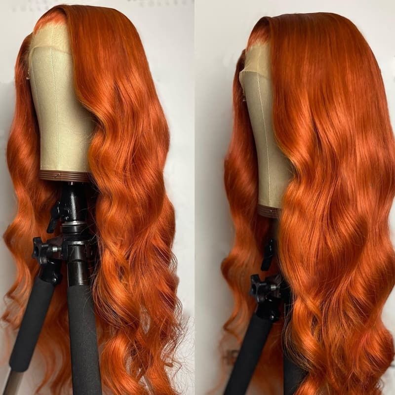 Orange Ginger #350 Colored Body Wave Wig Transparent Lace Wig Human Hair